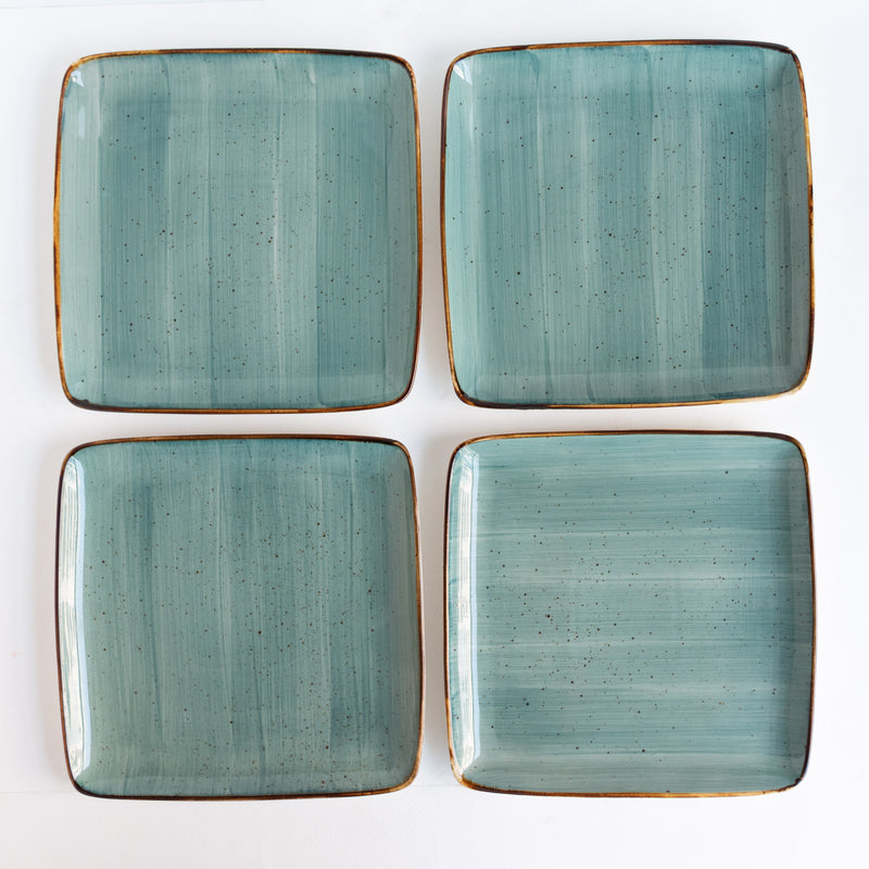 Square Gold Rimmed Green Dinner Plate Dinner Plates June Trading Set Of 4