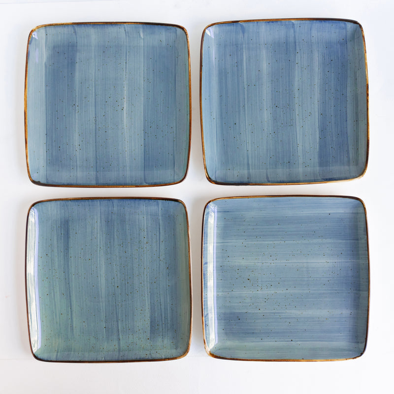 Square Gold Rimmed Blue Dinner Plate Dinner Plates June Trading Set Of 4