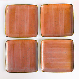 Square Gold Rimmed Rust Orange Dinner Plate Dinner Plates June Trading Set Of 4
