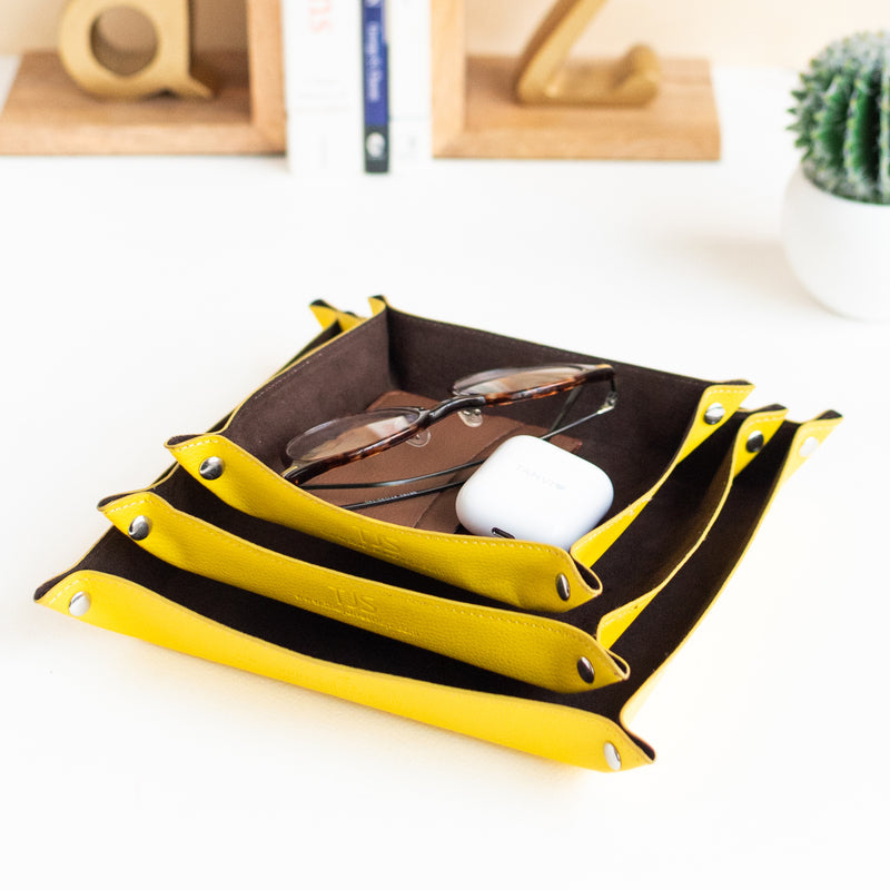 Set of 3 Lemon Elegant Leather Desk Organizer Tray Desk Organisers June Trading