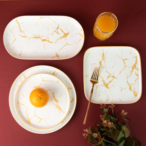 Marble Accent Dinner Ware With Square Plates - 18 Pieces Dinner Sets June Trading