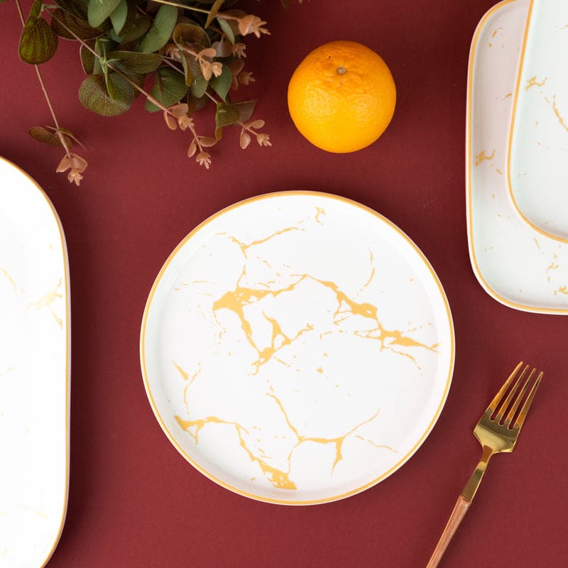 Marble Accent On White Snack Plate (9 Inches) Dinner Plates June Trading
