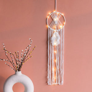 Layered Long Macrame Handmade Wall Hanging With Lights Macrame June Trading