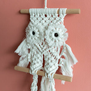 Decorative Owl Macrame Handmade Wall Hanging With Fairy Lights (Planter not included) Macrame June Trading