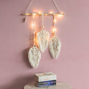 Feather Macrame Handmade Wall Hanging With Lights Macrame June Trading