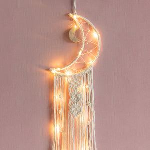 Moon Macrame Handmade Wall Hanging WIth Fairy Lights Macrame June Trading