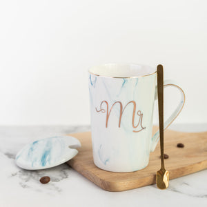 Elegant Mr. & Mrs. Marble Coffee Mug With Lid Coffee Mugs June Trading Mr. Blue