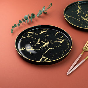 Gold On Black Marble Round Dinner Plate (9 Inches) Dinner Plates June Trading