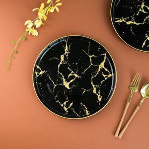 Gold On Black Marble Pattern Dinner Plate (9 Inches) Dinner Plates June Trading