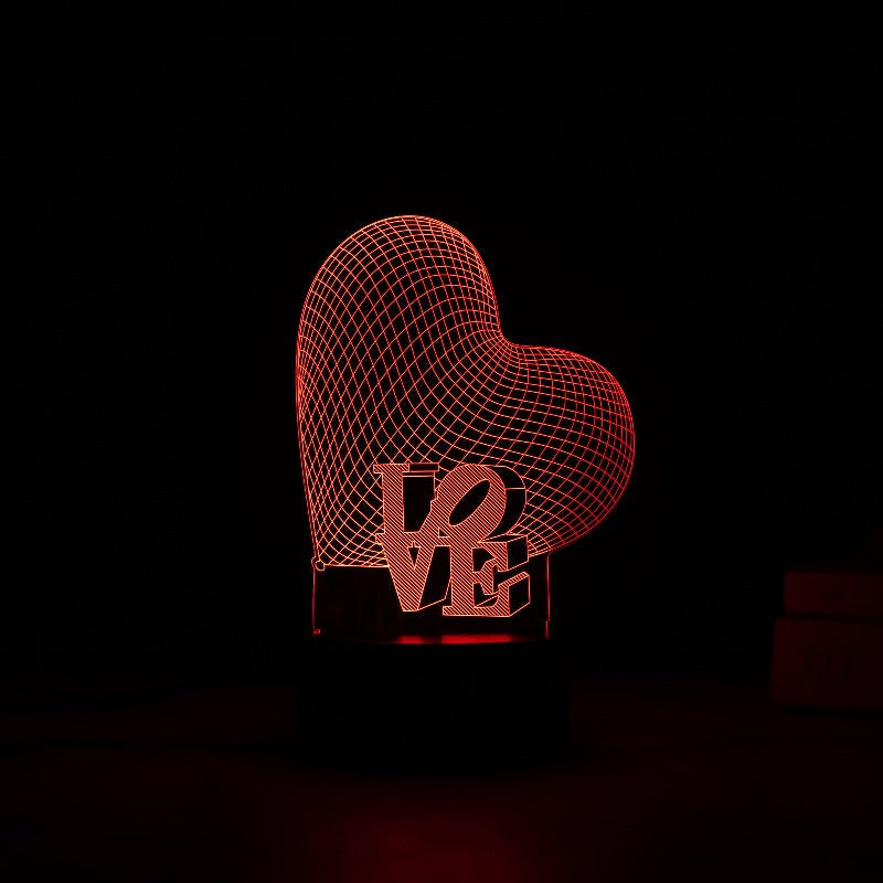 Heart Love 3D Light 3D Lights June Trading Black Base