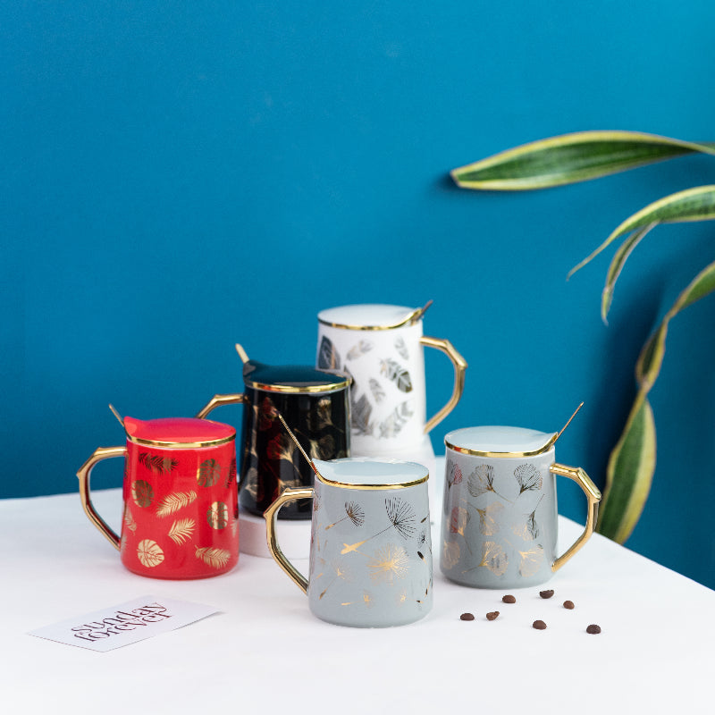 Ornate Accent Mug With Lid & Spoon Coffee Mugs June Trading