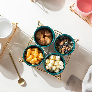 Allure Appetizer Platter With Golden Rack Serving Bowls June Trading Seaweed Green