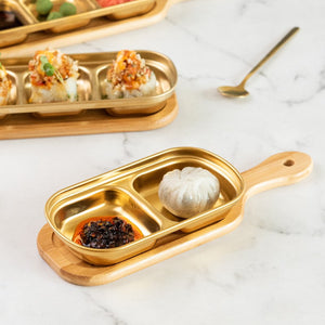 Gold Finish Sauce & Dip Platter Serving Platters June Trading Two-Sectioned