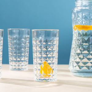 Refined Cut Glass Jug With 6 Pc Tumbler Glasses & Jug Set June Trading