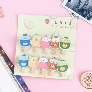 Wooden Paper Clips With String - Cute Animal - Set of 10 Paper Clip June Trading