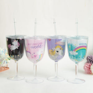 Unicorn Wine Glass with Straw Sippers June Trading