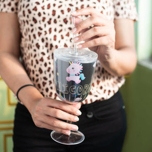 Unicorn Wine Glass with Straw Sippers June Trading