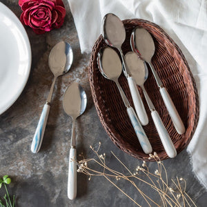 Spoon & Fork Set - White & Blue Cutlery June Trading Set of 6 Spoon