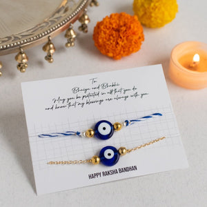 Evil Eye Thread - Traditional Rakhis For Bhaiya & Bhabhi (Set Of 2) Rakhis June Trading