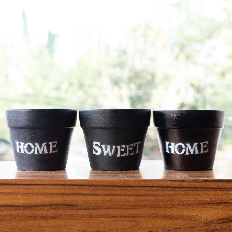 Home Sweet Home Planter - Set of 3 - Hand Painted Mini Resin Pot Planters June Trading