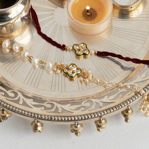 Precious Pearls and Jadau - Traditional Rakhis For Bhaiya & Bhabhi (Set Of 2) Rakhis June Trading