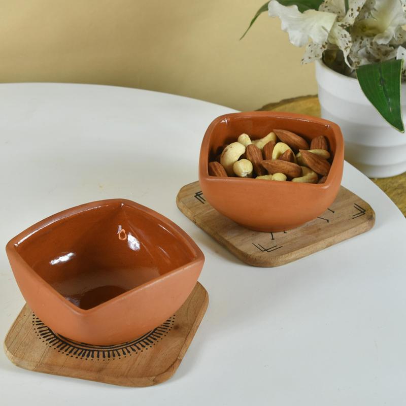 Sowpeace Premium Set of 2 Terracotta Square Serving Bowls