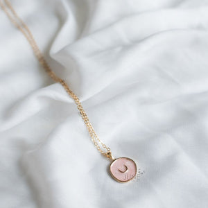 Gold Rimmed Blush Pink Moon Pendant - Necklace Necklace June Trading