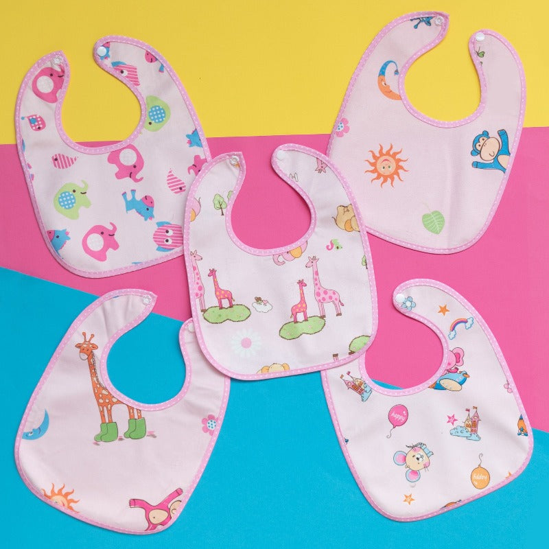 Printed Baby Bib - Pink - Set of 3 (Assorted) Bibs June Trading