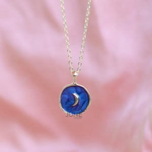 Gold Rimmed Moon Pendant - Necklace Necklace June Trading