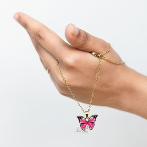 Pretty Pink Butterfly Pendant - Necklace Necklace June Trading