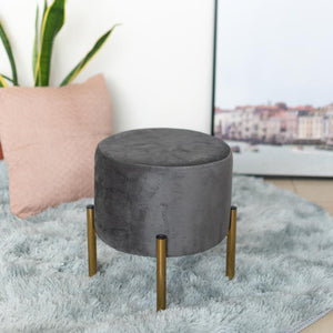 Elegant Suede Pouf With Gold Metal Stand Ottoman June Trading Ash Grey