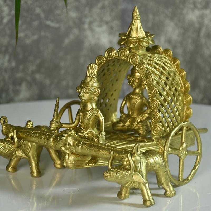Sowpeace Handmade Dhokra Large Dhokra Craft - Cow Cart Brass Decor Tabletop Showpiece