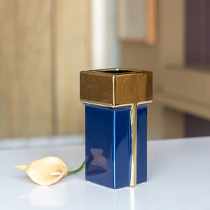 Gold Border Rectangular Ceramic Vase Vases June Trading Lapis Blue