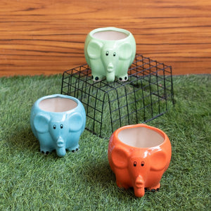 Cute Elephant Planter - Hand Painted Mini Resin Pot Planters June Trading