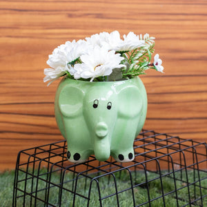Cute Elephant Planter - Hand Painted Mini Resin Pot Planters June Trading Mint Green