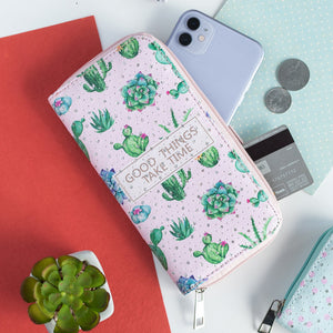 Cactus Pattern Zip-Around Wallet Clutches June Trading