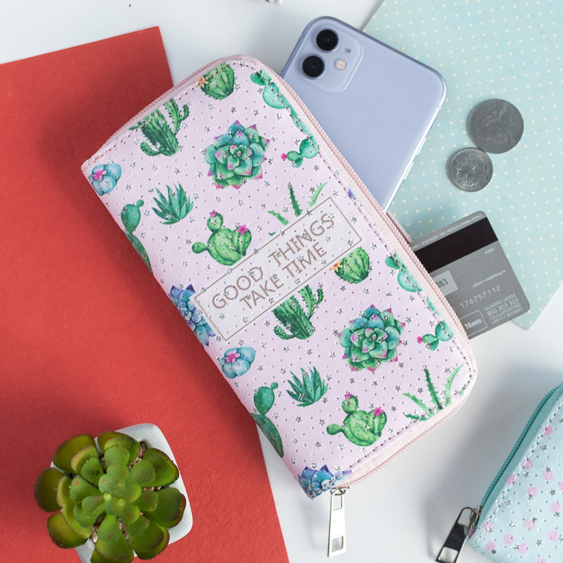 Cactus Pattern Zip-Around Wallet Clutches June Trading