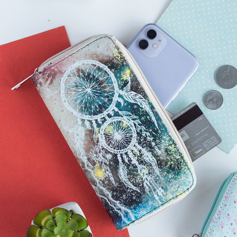 Dreamcatcher Print Zip-Around Wallet Clutches June Trading