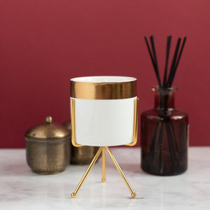 Gold Border Ceramic Vase Vases June Trading Pearl White