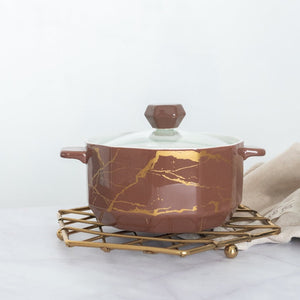 Splash Of Gold Ceramic Casserole With Lid Casserole June Trading Cinnamon Brown