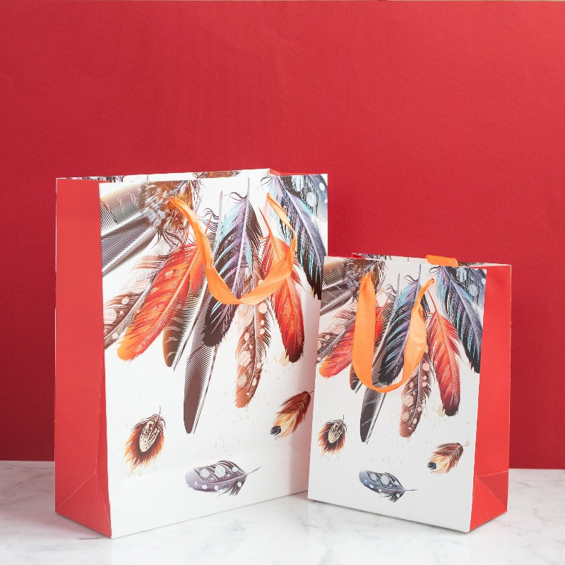 Orange Feathers Gift Bag (Set of 4) Gift Bag June Trading