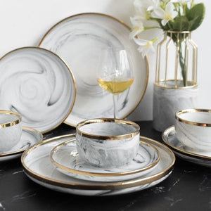 Grey Marble Gold Rimmed Starter Plate Starter Plates June Trading