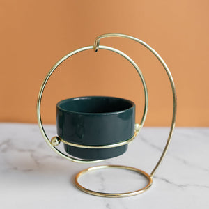 Ceramic Vase With A Swinging Gold Metal Stand Vases June Trading Emerald Green