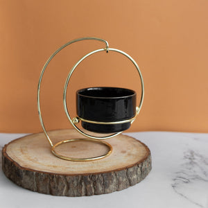 Ceramic Vase With A Swinging Gold Metal Stand Vases June Trading Pitch Black