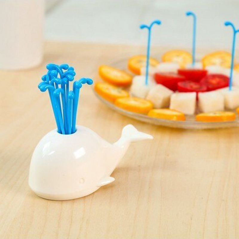 Fruit Toothpick Forks With Whale Stand Utility June Trading