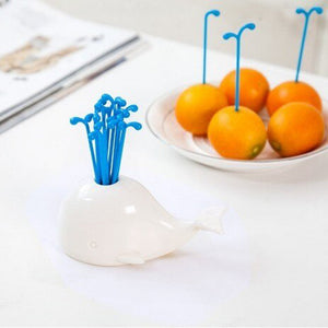 Fruit Toothpick Forks With Whale Stand Utility June Trading
