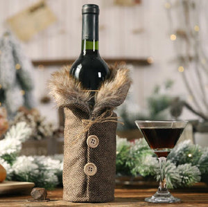 Christmas Fur Wine Bottle Cover - Set Of 2 Party Prop Coral Tree