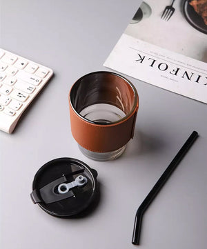 Sleek Portable Glass Cup With Straw Sippers June Trading