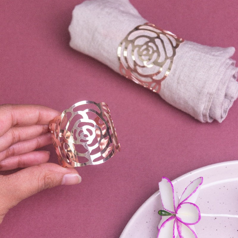 Blossom Rose Gold Napkin Rings (Set of 6) Napkin Rings June Trading