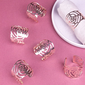 Blossom Rose Gold Napkin Rings (Set of 6) Napkin Rings June Trading
